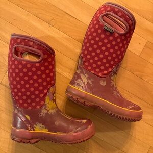 Bogs Kids' Red and Yellow Floral Polka Dot Boots